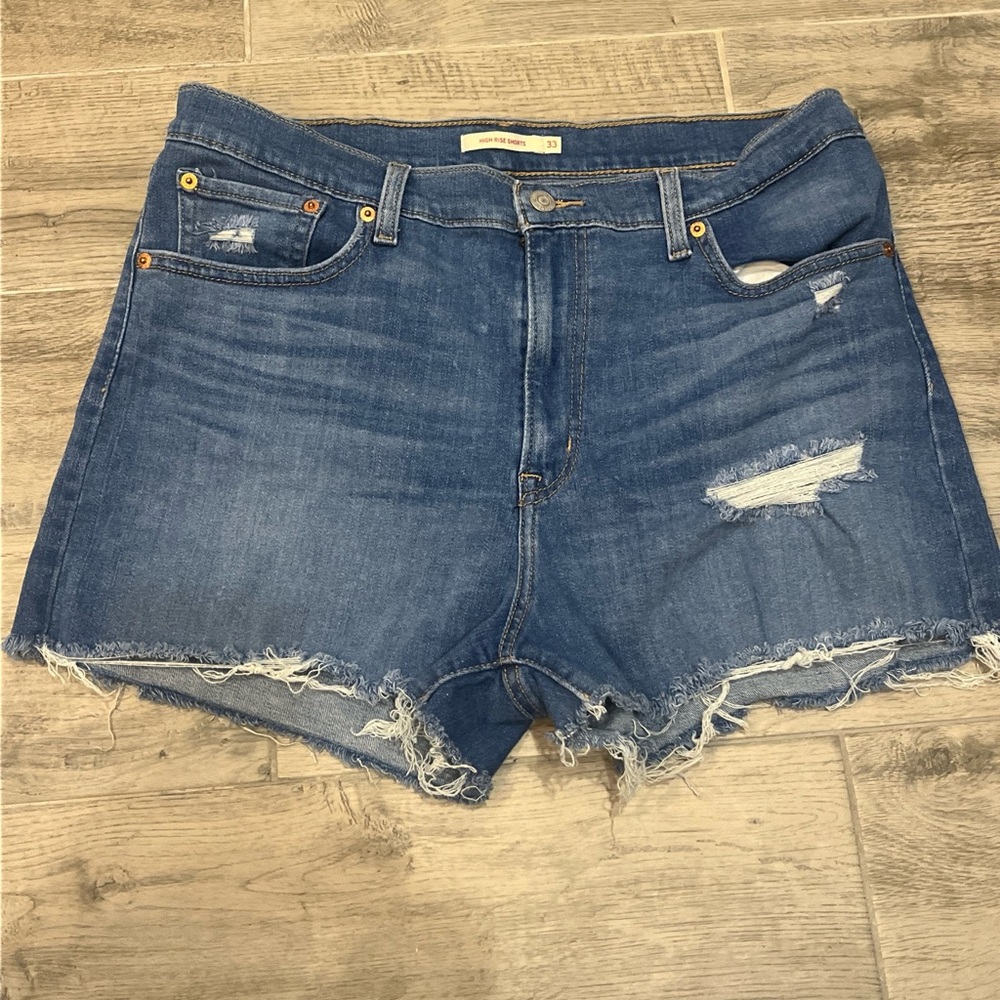Levi's 501 Button Fly Cutoff‎ Raw Hem Jean Shorts S58022 Right Rise Size 33